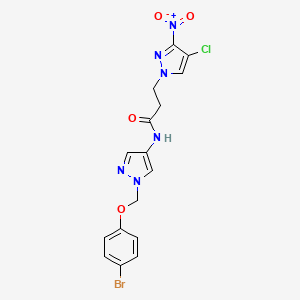 molecular formula C16H14BrClN6O4 B10926284 N-{1-[(4-bromophenoxy)methyl]-1H-pyrazol-4-yl}-3-(4-chloro-3-nitro-1H-pyrazol-1-yl)propanamide 