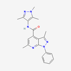 molecular formula C21H22N6O B10926359 3,6-dimethyl-1-phenyl-N-(1,3,5-trimethyl-1H-pyrazol-4-yl)-1H-pyrazolo[3,4-b]pyridine-4-carboxamide 