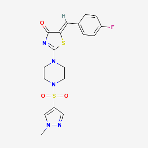 molecular formula C18H18FN5O3S2 B10926366 (5Z)-5-(4-fluorobenzylidene)-2-{4-[(1-methyl-1H-pyrazol-4-yl)sulfonyl]piperazin-1-yl}-1,3-thiazol-4(5H)-one 