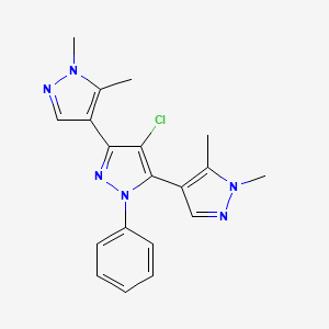 molecular formula C19H19ClN6 B10926377 4-chloro-3,5-bis(1,5-dimethylpyrazol-4-yl)-1-phenylpyrazole 