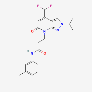 molecular formula C21H24F2N4O2 B10926400 3-[4-(difluoromethyl)-6-oxo-2-(propan-2-yl)-2,6-dihydro-7H-pyrazolo[3,4-b]pyridin-7-yl]-N-(3,4-dimethylphenyl)propanamide 