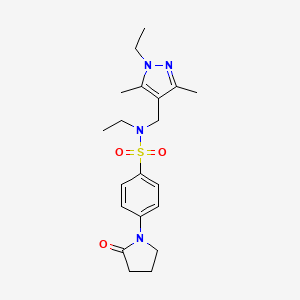 molecular formula C20H28N4O3S B10926419 N-ethyl-N-[(1-ethyl-3,5-dimethyl-1H-pyrazol-4-yl)methyl]-4-(2-oxopyrrolidin-1-yl)benzenesulfonamide 