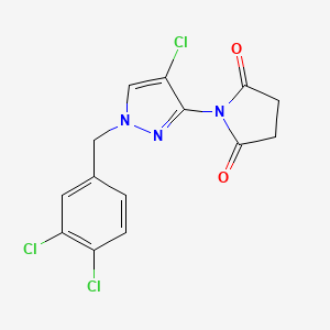 molecular formula C14H10Cl3N3O2 B10926478 1-[4-chloro-1-(3,4-dichlorobenzyl)-1H-pyrazol-3-yl]pyrrolidine-2,5-dione 