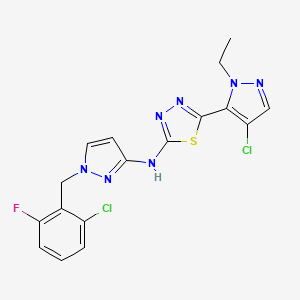 molecular formula C17H14Cl2FN7S B10926514 5-(4-chloro-1-ethyl-1H-pyrazol-5-yl)-N-[1-(2-chloro-6-fluorobenzyl)-1H-pyrazol-3-yl]-1,3,4-thiadiazol-2-amine 