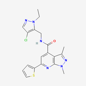 molecular formula C19H19ClN6OS B10926517 N-[(4-chloro-1-ethyl-1H-pyrazol-5-yl)methyl]-1,3-dimethyl-6-(thiophen-2-yl)-1H-pyrazolo[3,4-b]pyridine-4-carboxamide 