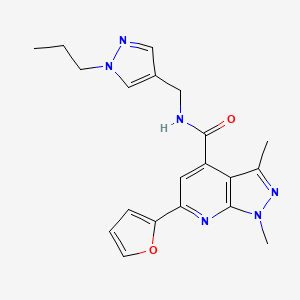 molecular formula C20H22N6O2 B10926532 6-(furan-2-yl)-1,3-dimethyl-N-[(1-propyl-1H-pyrazol-4-yl)methyl]-1H-pyrazolo[3,4-b]pyridine-4-carboxamide 