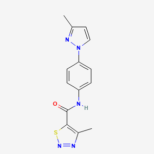 molecular formula C14H13N5OS B10926612 4-methyl-N-[4-(3-methyl-1H-pyrazol-1-yl)phenyl]-1,2,3-thiadiazole-5-carboxamide 