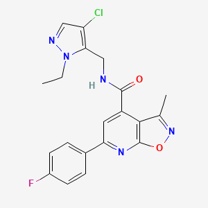 molecular formula C20H17ClFN5O2 B10926667 N-[(4-chloro-1-ethyl-1H-pyrazol-5-yl)methyl]-6-(4-fluorophenyl)-3-methyl[1,2]oxazolo[5,4-b]pyridine-4-carboxamide 