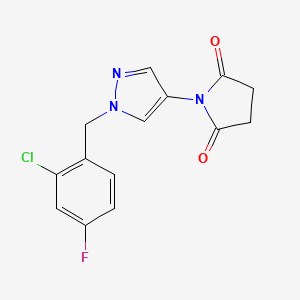 molecular formula C14H11ClFN3O2 B10926673 1-[1-(2-chloro-4-fluorobenzyl)-1H-pyrazol-4-yl]pyrrolidine-2,5-dione 