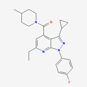 molecular formula C24H27FN4O B10926701 [3-cyclopropyl-6-ethyl-1-(4-fluorophenyl)-1H-pyrazolo[3,4-b]pyridin-4-yl](4-methylpiperidin-1-yl)methanone 