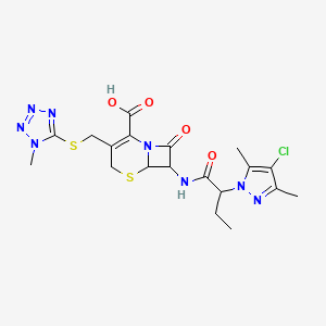 molecular formula C19H23ClN8O4S2 B10926719 7-{[2-(4-chloro-3,5-dimethyl-1H-pyrazol-1-yl)butanoyl]amino}-3-{[(1-methyl-1H-tetrazol-5-yl)sulfanyl]methyl}-8-oxo-5-thia-1-azabicyclo[4.2.0]oct-2-ene-2-carboxylic acid 