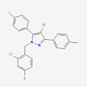 molecular formula C24H19BrClFN2 B10926724 4-bromo-1-(2-chloro-4-fluorobenzyl)-3,5-bis(4-methylphenyl)-1H-pyrazole 