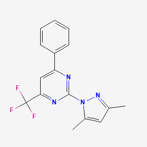 molecular formula C16H13F3N4 B10926735 2-(3,5-dimethyl-1H-pyrazol-1-yl)-4-phenyl-6-(trifluoromethyl)pyrimidine 