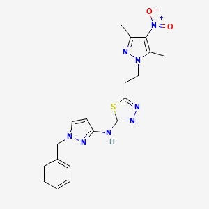 molecular formula C19H20N8O2S B10926737 N-(1-benzyl-1H-pyrazol-3-yl)-5-[2-(3,5-dimethyl-4-nitro-1H-pyrazol-1-yl)ethyl]-1,3,4-thiadiazol-2-amine 