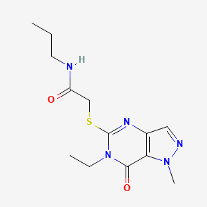 molecular formula C13H19N5O2S B10926779 2-[(6-ethyl-1-methyl-7-oxo-6,7-dihydro-1H-pyrazolo[4,3-d]pyrimidin-5-yl)sulfanyl]-N-propylacetamide 