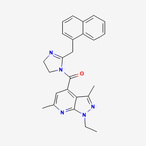 molecular formula C25H25N5O B10926805 (1-ethyl-3,6-dimethyl-1H-pyrazolo[3,4-b]pyridin-4-yl)[2-(naphthalen-1-ylmethyl)-4,5-dihydro-1H-imidazol-1-yl]methanone 