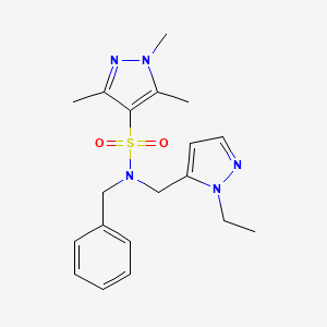 molecular formula C19H25N5O2S B10926813 N-benzyl-N-[(1-ethyl-1H-pyrazol-5-yl)methyl]-1,3,5-trimethyl-1H-pyrazole-4-sulfonamide 