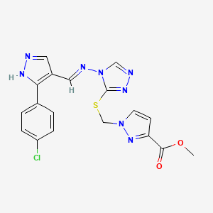 methyl 1-({[4-({(E)-[3-(4-chlorophenyl)-1H-pyrazol-4-yl]methylidene}amino)-4H-1,2,4-triazol-3-yl]sulfanyl}methyl)-1H-pyrazole-3-carboxylate