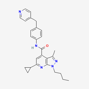 molecular formula C27H29N5O B10926833 1-butyl-6-cyclopropyl-3-methyl-N-[4-(pyridin-4-ylmethyl)phenyl]-1H-pyrazolo[3,4-b]pyridine-4-carboxamide 