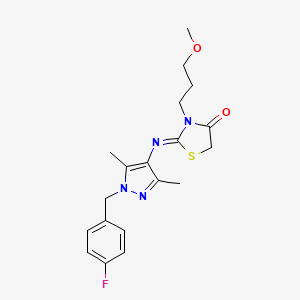 (2Z)-2-{[1-(4-fluorobenzyl)-3,5-dimethyl-1H-pyrazol-4-yl]imino}-3-(3-methoxypropyl)-1,3-thiazolidin-4-one