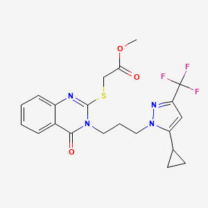 molecular formula C21H21F3N4O3S B10926868 methyl [(3-{3-[5-cyclopropyl-3-(trifluoromethyl)-1H-pyrazol-1-yl]propyl}-4-oxo-3,4-dihydroquinazolin-2-yl)sulfanyl]acetate 