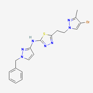 molecular formula C18H18BrN7S B10926874 N-(1-benzyl-1H-pyrazol-3-yl)-5-[2-(4-bromo-3-methyl-1H-pyrazol-1-yl)ethyl]-1,3,4-thiadiazol-2-amine 