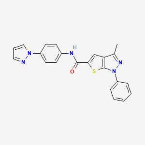 molecular formula C22H17N5OS B10926890 3-methyl-1-phenyl-N-[4-(1H-pyrazol-1-yl)phenyl]-1H-thieno[2,3-c]pyrazole-5-carboxamide 