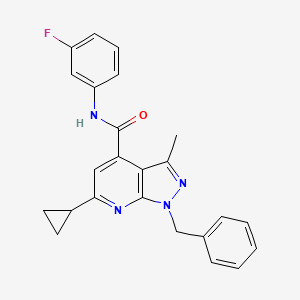 1-benzyl-6-cyclopropyl-N-(3-fluorophenyl)-3-methyl-1H-pyrazolo[3,4-b]pyridine-4-carboxamide