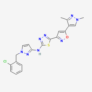 molecular formula C20H17ClN8OS B10926959 N-[1-(2-chlorobenzyl)-1H-pyrazol-3-yl]-5-[5-(1,3-dimethyl-1H-pyrazol-4-yl)-1,2-oxazol-3-yl]-1,3,4-thiadiazol-2-amine CAS No. 1005651-17-1