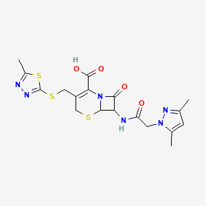 7-{[(3,5-dimethyl-1H-pyrazol-1-yl)acetyl]amino}-3-{[(5-methyl-1,3,4-thiadiazol-2-yl)sulfanyl]methyl}-8-oxo-5-thia-1-azabicyclo[4.2.0]oct-2-ene-2-carboxylic acid