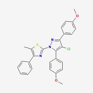 molecular formula C27H22ClN3O2S B10926982 2-[4-chloro-3,5-bis(4-methoxyphenyl)-1H-pyrazol-1-yl]-5-methyl-4-phenyl-1,3-thiazole 