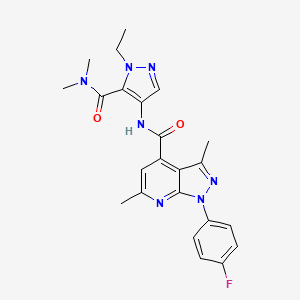 molecular formula C23H24FN7O2 B10926998 N-[5-(dimethylcarbamoyl)-1-ethyl-1H-pyrazol-4-yl]-1-(4-fluorophenyl)-3,6-dimethyl-1H-pyrazolo[3,4-b]pyridine-4-carboxamide 