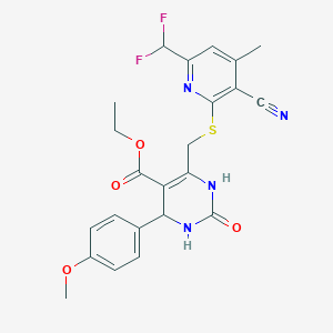 Ethyl 6-({[3-cyano-6-(difluoromethyl)-4-methylpyridin-2-yl]sulfanyl}methyl)-4-(4-methoxyphenyl)-2-oxo-1,2,3,4-tetrahydropyrimidine-5-carboxylate