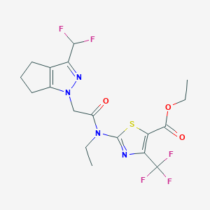 molecular formula C18H19F5N4O3S B10927051 ethyl 2-[{[3-(difluoromethyl)-5,6-dihydrocyclopenta[c]pyrazol-1(4H)-yl]acetyl}(ethyl)amino]-4-(trifluoromethyl)-1,3-thiazole-5-carboxylate 