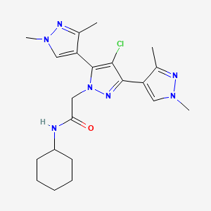 molecular formula C21H28ClN7O B10927104 2-[4-chloro-3,5-bis(1,3-dimethylpyrazol-4-yl)pyrazol-1-yl]-N-cyclohexylacetamide 