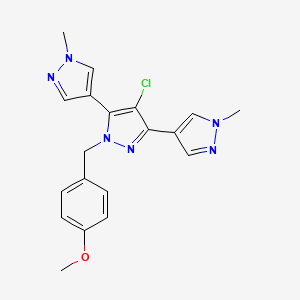 molecular formula C19H19ClN6O B10927121 4-chloro-1-[(4-methoxyphenyl)methyl]-3,5-bis(1-methylpyrazol-4-yl)pyrazole 