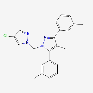 molecular formula C22H21ClN4 B10927135 1-[(4-chloro-1H-pyrazol-1-yl)methyl]-4-methyl-3,5-bis(3-methylphenyl)-1H-pyrazole 