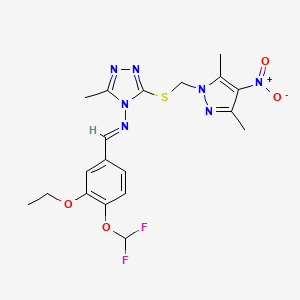 N-{(E)-[4-(difluoromethoxy)-3-ethoxyphenyl]methylidene}-3-{[(3,5-dimethyl-4-nitro-1H-pyrazol-1-yl)methyl]sulfanyl}-5-methyl-4H-1,2,4-triazol-4-amine