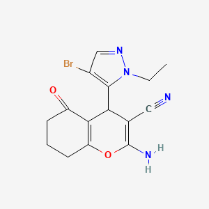 molecular formula C15H15BrN4O2 B10927183 2-Amino-4-(4-bromo-1-ethyl-1H-pyrazol-5-yl)-5-oxo-5,6,7,8-tetrahydro-4H-chromene-3-carbonitrile 