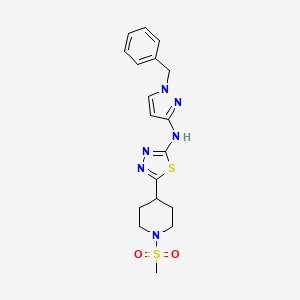 molecular formula C18H22N6O2S2 B10927244 N-(1-benzyl-1H-pyrazol-3-yl)-5-[1-(methylsulfonyl)piperidin-4-yl]-1,3,4-thiadiazol-2-amine 