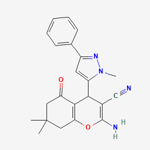 2-Amino-7,7-dimethyl-4-(1-methyl-3-phenyl-1H-pyrazol-5-YL)-5-oxo-5,6,7,8-tetrahydro-4H-chromen-3-YL cyanide