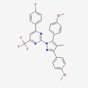 molecular formula C29H22F4N4O2 B10927318 2-[3,5-bis(4-methoxyphenyl)-4-methyl-1H-pyrazol-1-yl]-4-(4-fluorophenyl)-6-(trifluoromethyl)pyrimidine 