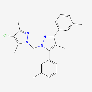 molecular formula C24H25ClN4 B10927349 4-chloro-3,5-dimethyl-1-{[4-methyl-3,5-bis(3-methylphenyl)-1H-pyrazol-1-yl]methyl}-1H-pyrazole 