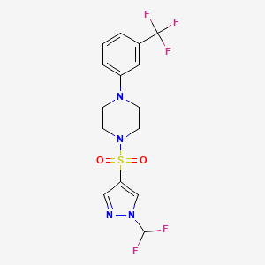 molecular formula C15H15F5N4O2S B10927433 1-{[1-(difluoromethyl)-1H-pyrazol-4-yl]sulfonyl}-4-[3-(trifluoromethyl)phenyl]piperazine 