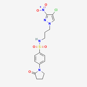 molecular formula C16H18ClN5O5S B10927467 N-[3-(4-chloro-3-nitro-1H-pyrazol-1-yl)propyl]-4-(2-oxopyrrolidin-1-yl)benzenesulfonamide 