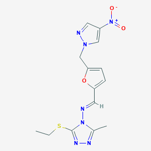 3-(ethylsulfanyl)-5-methyl-N-[(E)-{5-[(4-nitro-1H-pyrazol-1-yl)methyl]furan-2-yl}methylidene]-4H-1,2,4-triazol-4-amine