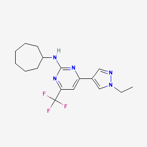 molecular formula C17H22F3N5 B10927558 N-cycloheptyl-4-(1-ethyl-1H-pyrazol-4-yl)-6-(trifluoromethyl)pyrimidin-2-amine 