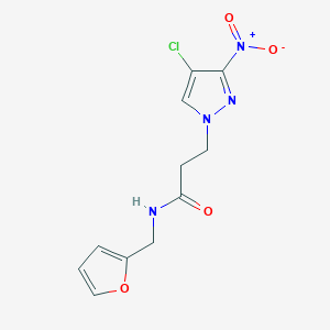 molecular formula C11H11ClN4O4 B10927588 3-(4-chloro-3-nitro-1H-pyrazol-1-yl)-N-(furan-2-ylmethyl)propanamide 