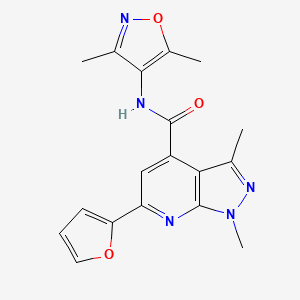 molecular formula C18H17N5O3 B10927626 N-(3,5-dimethyl-1,2-oxazol-4-yl)-6-(furan-2-yl)-1,3-dimethyl-1H-pyrazolo[3,4-b]pyridine-4-carboxamide 