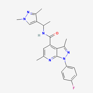 molecular formula C22H23FN6O B10927630 N-[1-(1,3-dimethyl-1H-pyrazol-4-yl)ethyl]-1-(4-fluorophenyl)-3,6-dimethyl-1H-pyrazolo[3,4-b]pyridine-4-carboxamide 